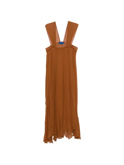 Mes Demoiselles V-neck Pleated Dress In Brown