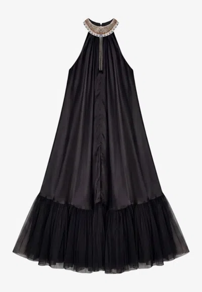 Mes Demoiselles Yanis Embellished Satin Maxi Dress In Black