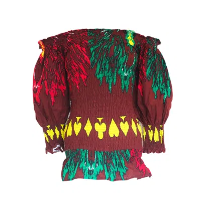 Mèsan Women's Brown / Red Splashed Paint Mini Cotton Dress Brown