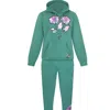 Mèsan Women's Floral Organic Cotton Sweatshirt With Matching Pants Green In Green