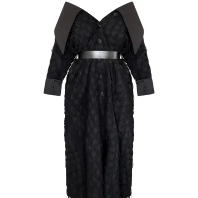 Mèsan Women's Long Seashell Coat With Fringe Black