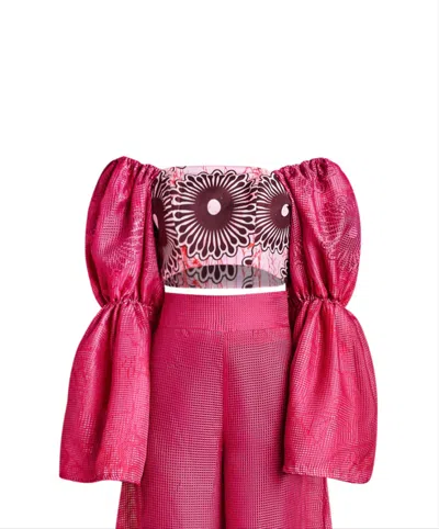 Mèsan Women's Pink / Purple Ankara Top With Bubble Sleeves Pink In Pink/purple