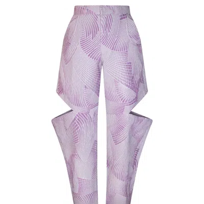 Mèsan Women's Silver / Pink / Purple Lilac Cutout Brocade Trousers In Silver/pink/purple