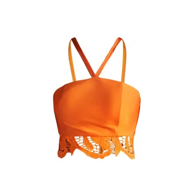 Mèsan Women's Yellow / Orange Orange Satin And Lace Crop Top In Yellow/orange