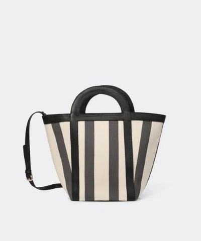 Mesch Atuel Stripe Small Tote In Natural Canvas Black