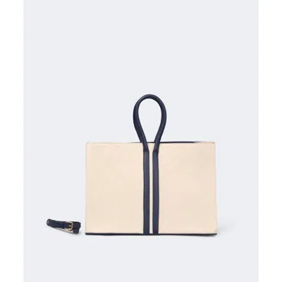 Mesch Sally Large Canvas Tote In Natural Canvas Navy