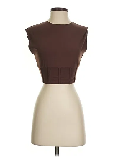 Pre-owned Meshki Short Sleeve Top Brown Keyhole Neckline Tops