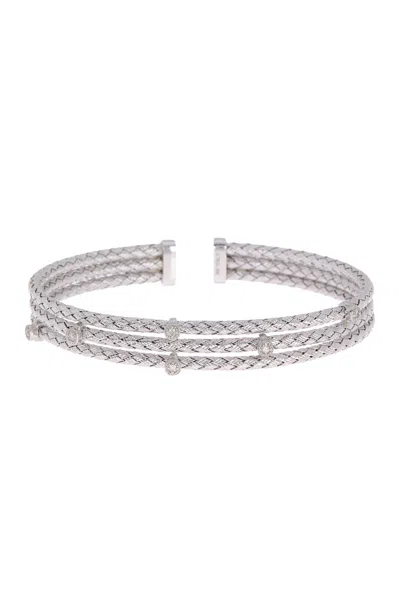 Meshmerise 18k Gold Vermeil Sterling Silver Cz Cuff Bracelet In White