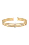 Meshmerise 18k Gold Vermeil Sterling Silver Cz Cuff Bracelet In Yellow