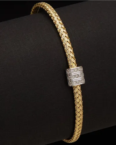 Meshmerise 18k Over Silver 0.10 Ct. Tw. Diamond Bangle Bracelet In Gold