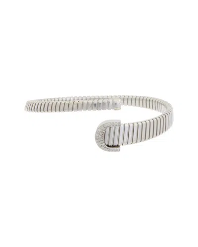 Meshmerise 18k Over Silver 0.18 Ct. Tw. Diamond Goose Bangle Bracelet In White