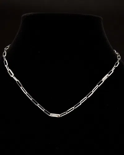 Meshmerise 18k Over Silver 0.18 Ct. Tw. Diamond Paperclip Necklace In Metallic