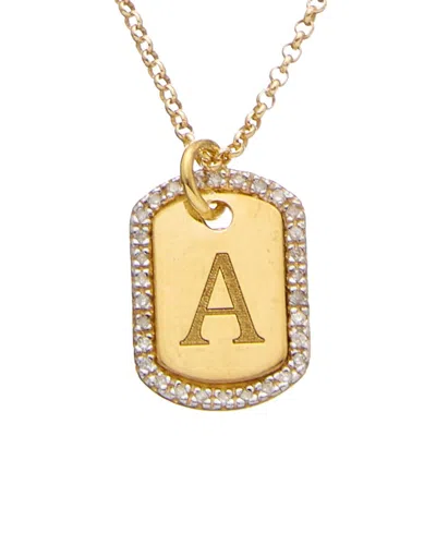 Meshmerise 18k Over Silver 0.20 Ct. Tw. Diamond Dog Tag Initial Necklace (a-z) In Gold