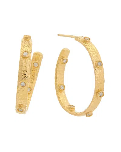 MESHMERISE MESHMERISE 18K OVER SILVER 0.20 CT. TW. DIAMOND HAMMERED HOOPS