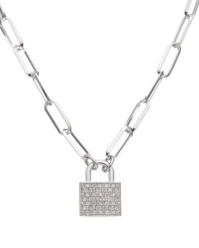 Meshmerise 18k Over Silver 0.25 Ct. Tw. Diamond Padlock Necklace In Metallic
