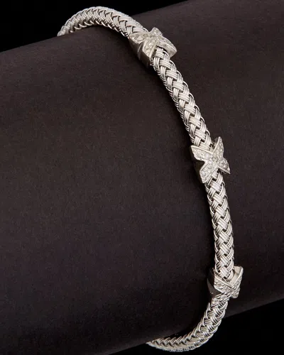 Meshmerise 18k Over Silver 0.25 Ct. Tw. Diamond Weave Bangle In Metallic