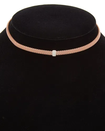 Meshmerise 18k Over Sterling Silver Diamond Choker Mesh Necklace In Pink