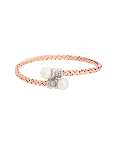 MESHMERISE MESHMERISE 18K ROSE GOLD VERMEIL 0.15 CT. TW. DIAMOND PEARL MESH BANGLE BRACELET