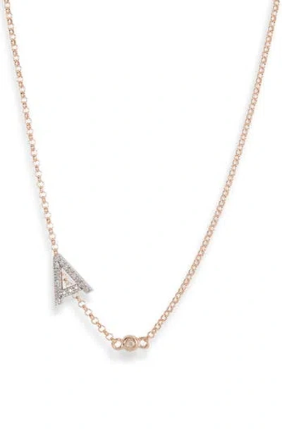 Meshmerise Bezel Diamond Initial Chain Necklace In Rose-a