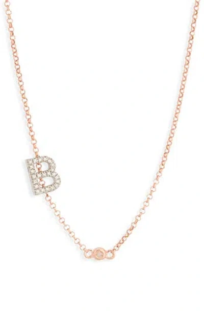 Meshmerise Bezel Diamond Initial Chain Necklace In Rose-b