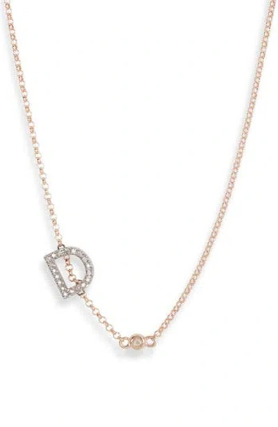 Meshmerise Bezel Diamond Initial Chain Necklace In Rose-d
