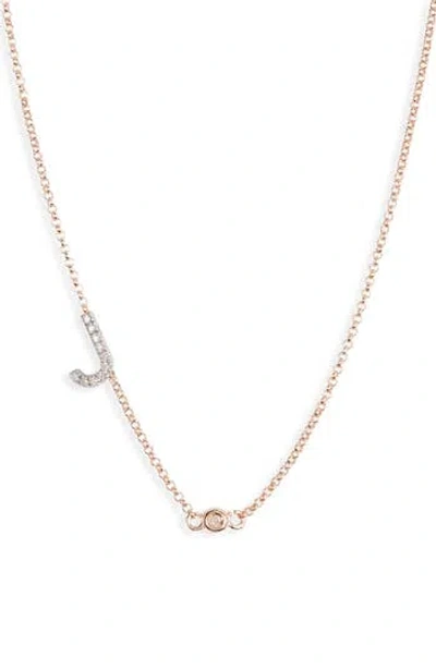 Meshmerise Bezel Diamond Initial Chain Necklace In Rose-j