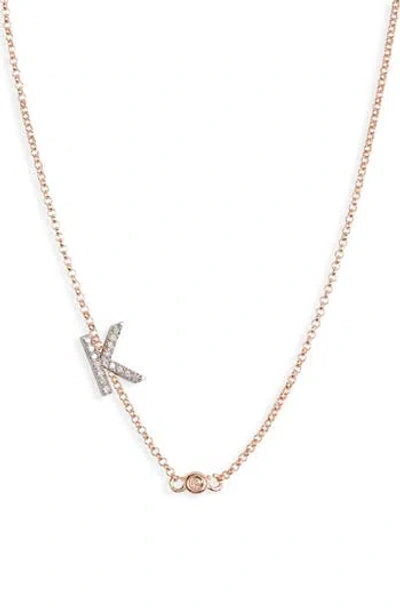 Meshmerise Bezel Diamond Initial Chain Necklace In Rose-k