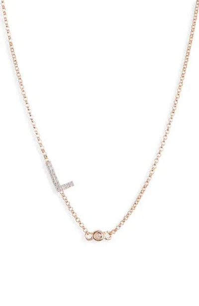 Meshmerise Bezel Diamond Initial Chain Necklace In Rose-l