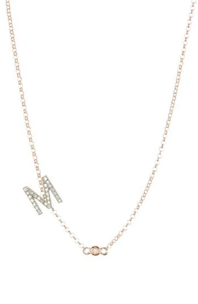Meshmerise Bezel Diamond Initial Chain Necklace In Rose-m