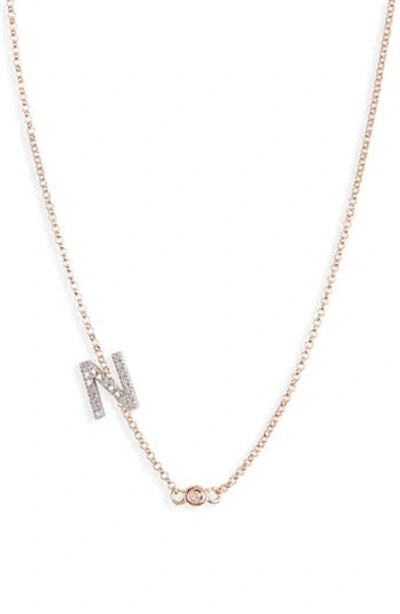 Meshmerise Bezel Diamond Initial Chain Necklace In Rose-n
