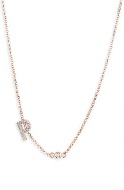 Meshmerise Bezel Diamond Initial Chain Necklace In Rose-p