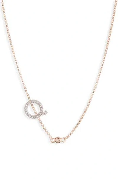 Meshmerise Bezel Diamond Initial Chain Necklace In Rose-q