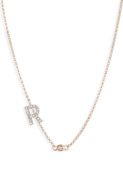 Meshmerise Bezel Diamond Initial Chain Necklace In Rose-r