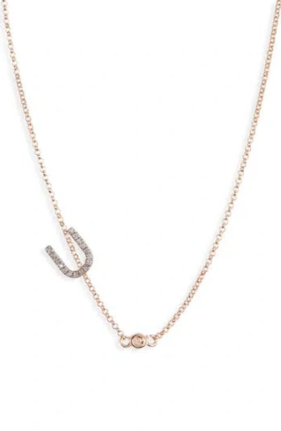 Meshmerise Bezel Diamond Initial Chain Necklace In Rose-u