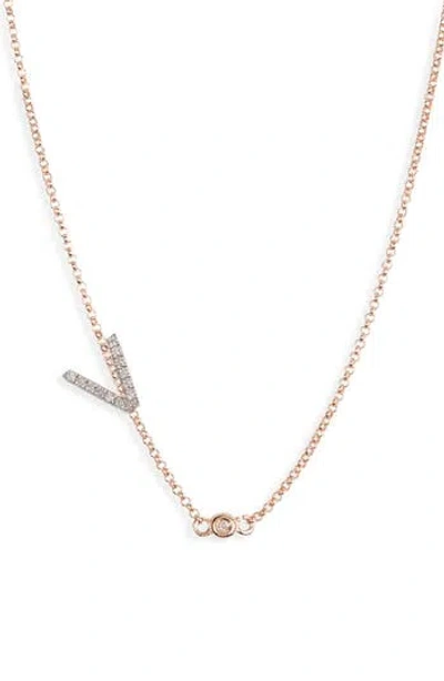 Meshmerise Bezel Diamond Initial Chain Necklace In Rose-v