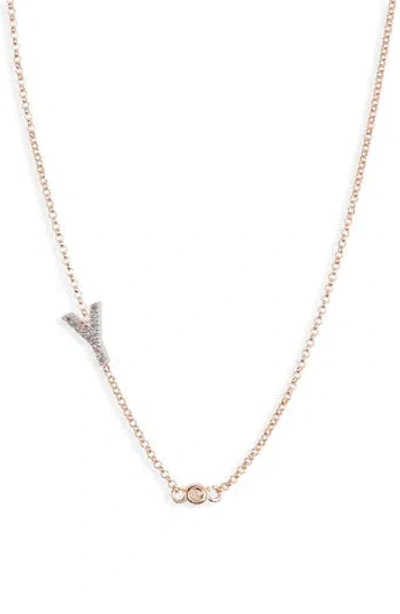 Meshmerise Bezel Diamond Initial Chain Necklace In Rose-y
