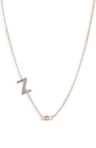 Meshmerise Bezel Diamond Initial Chain Necklace In Rose-z