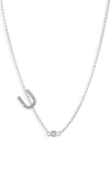 Meshmerise Bezel Diamond Initial Chain Necklace In White-u