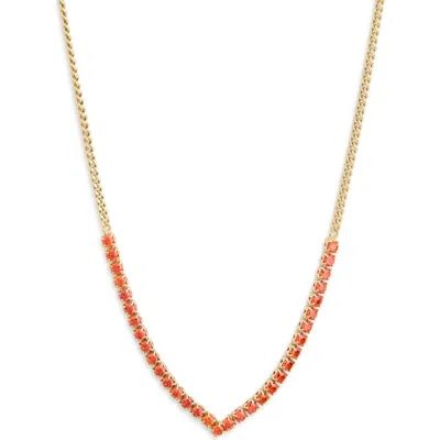 Meshmerise Colorful Crystal V-front Chain Necklace In Gold