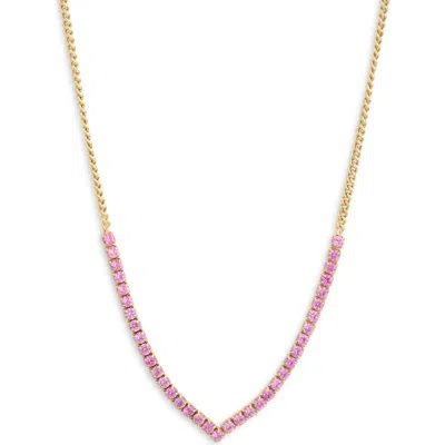 Meshmerise Colorful Crystal V-front Chain Necklace In Gold