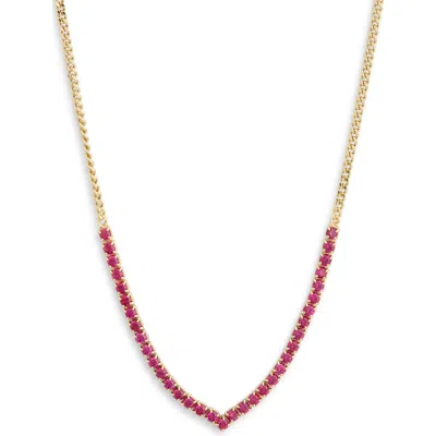 Meshmerise Colorful Crystal V-front Chain Necklace In Yellow/red