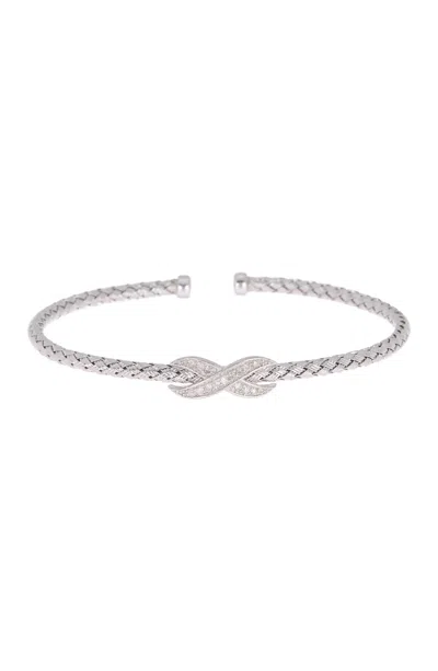 Meshmerise Sterling Silver 18k Rose Gold Vermeil Cz Infinity Twisted Cuff Bracelet In White