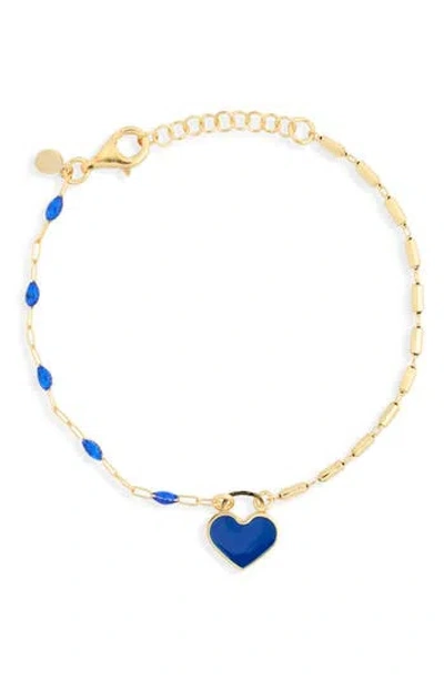 Meshmerise Cz Enamel Heart Chain Bracelet In Yellow/blue