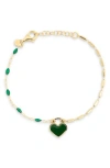 Meshmerise Cz Enamel Heart Chain Bracelet In Yellow/green