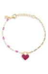 Meshmerise Cz Enamel Heart Chain Bracelet In Gold