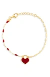 Meshmerise Cz Enamel Heart Chain Bracelet In Yellow/red