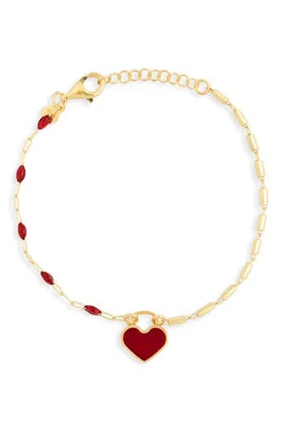 Meshmerise Cz Enamel Heart Chain Bracelet In Gold