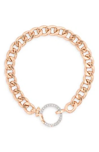 Meshmerise Diamond Circle Curb Chain Bracelet In Pink