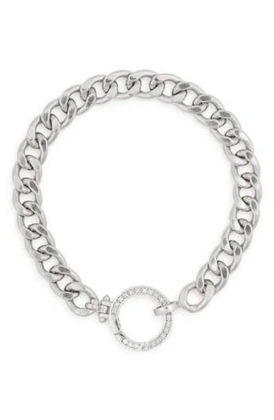 Meshmerise Diamond Circle Curb Chain Bracelet In Silver