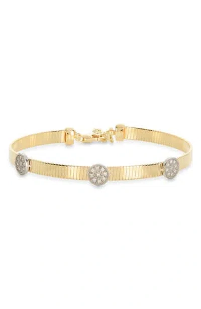 Meshmerise Diamond Circle Ribbed Chain Bracelet In Gold